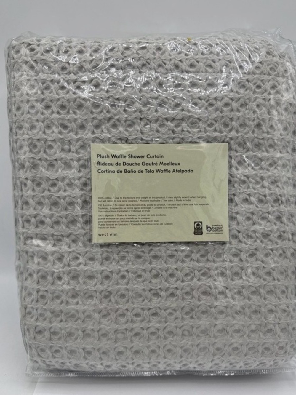 West Elm plush waffle shower curtain frost gray a textured waffle weave 72 x 74